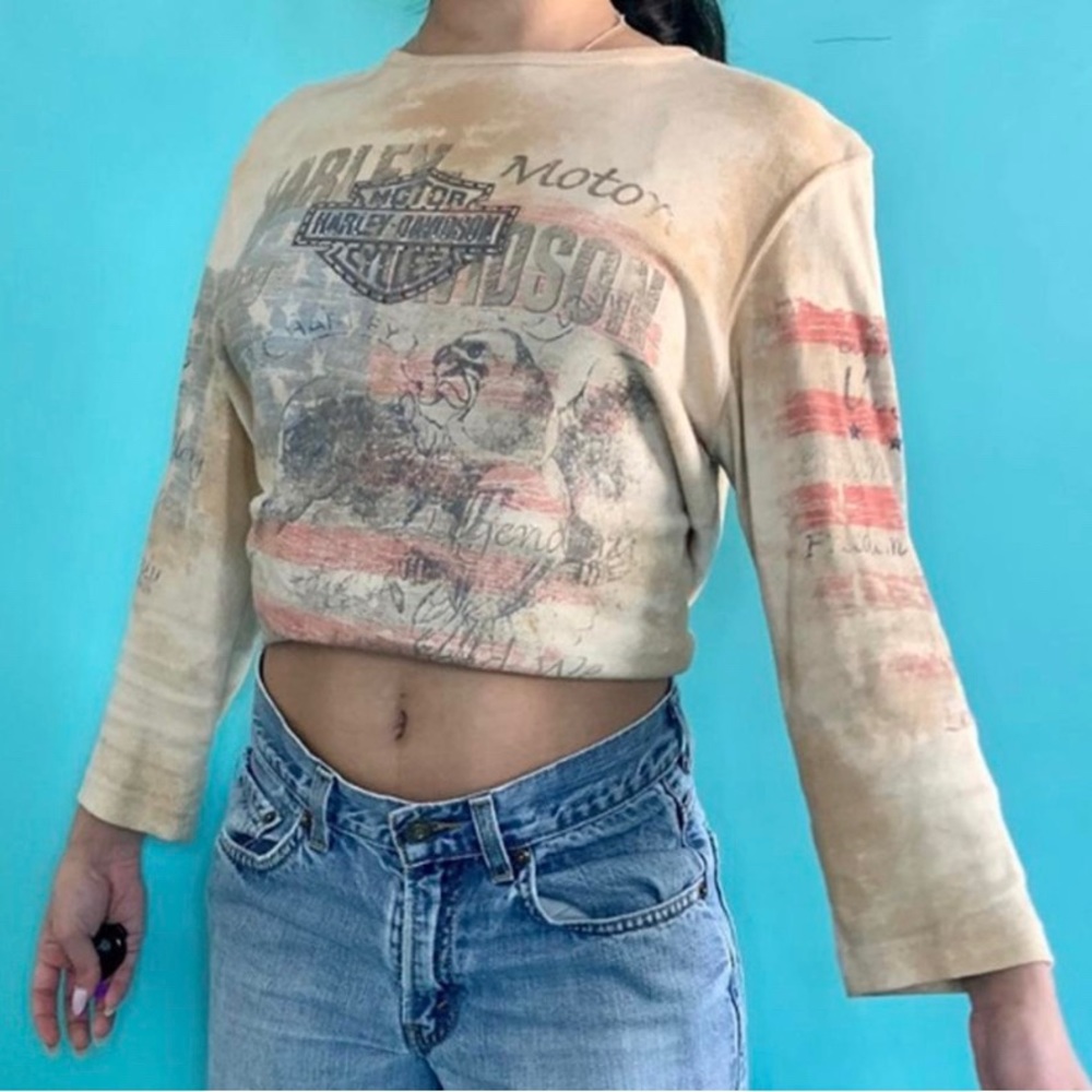 american themed harley davidson long sleeve 
tag says large fits like small/med